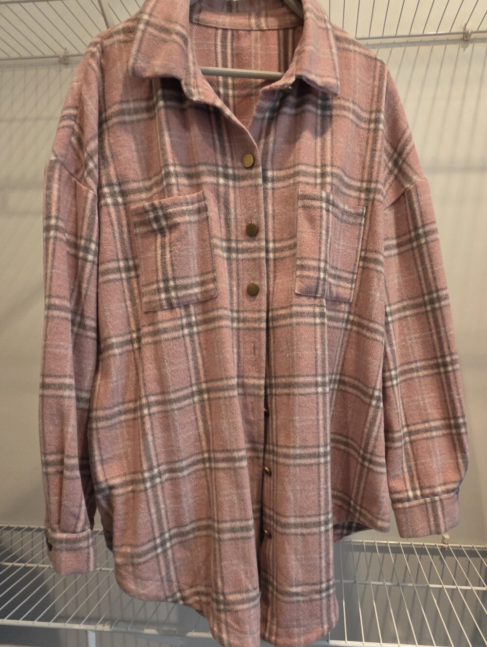 Women's Plaid Shacket - Pink Plaid Button-Up